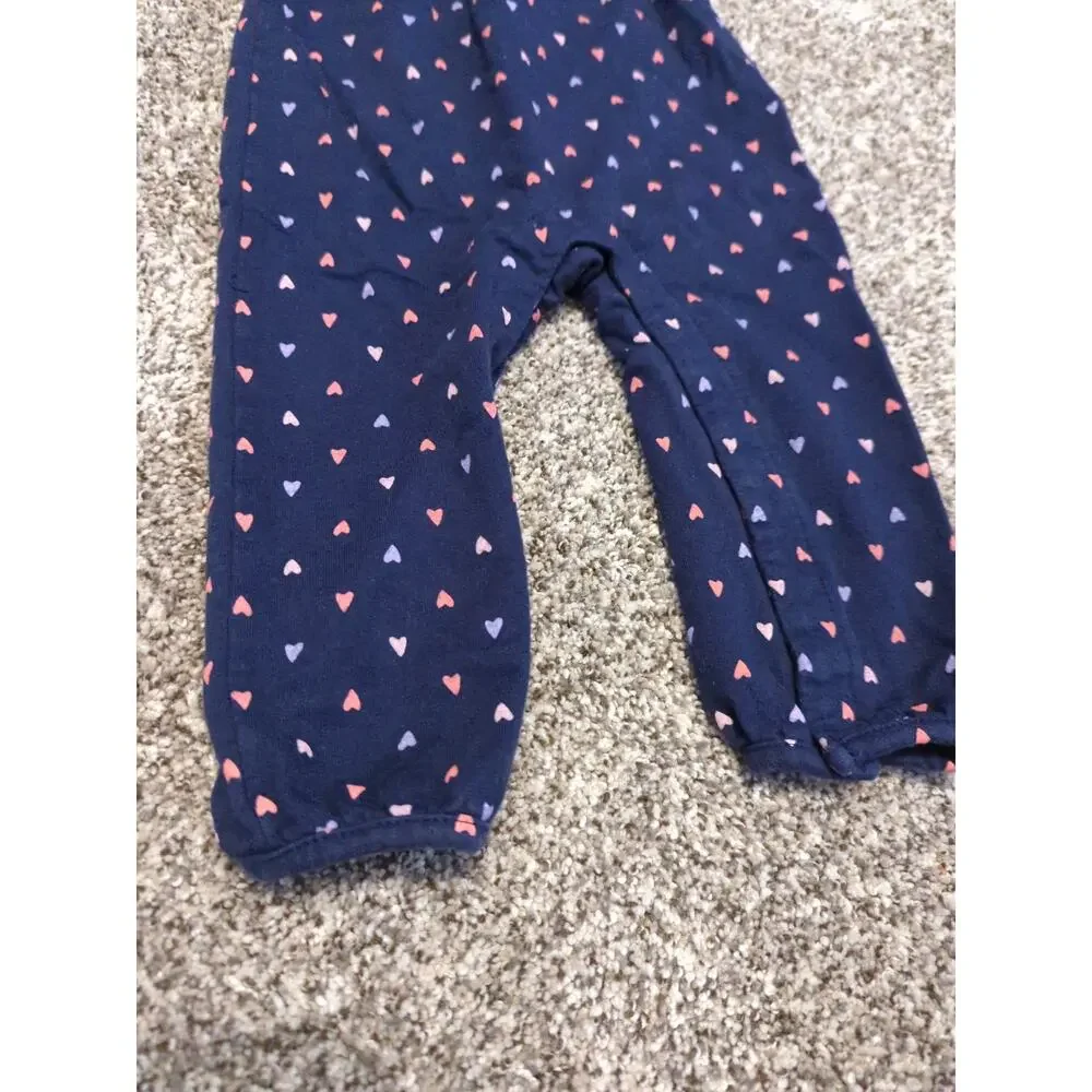 CARTER'S Navy Blue Knit Adjustable Overalls with Pink Hearts Ruffles 18 months